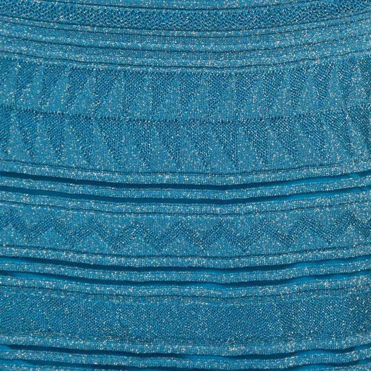 مملوكة مسبقًا M Missoni Blue Patterned Lurex Knit Sleeveless Maxi Dress L