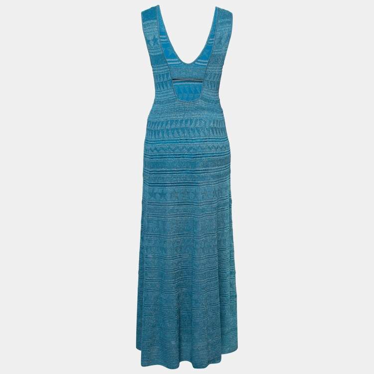 مملوكة مسبقًا M Missoni Blue Patterned Lurex Knit Sleeveless Maxi Dress L