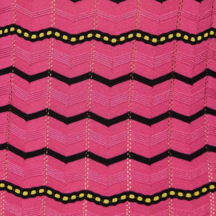 Pre Owned M Missoni Pink Zig Zag Knit Sleeveless Maxi Dress L