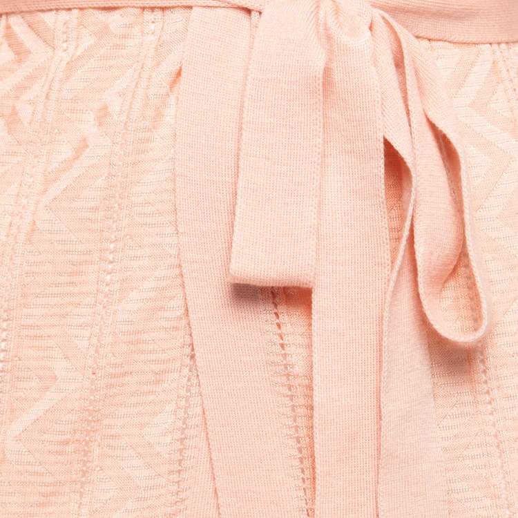 Pre Owned M Missoni Pink Patterned Knit Belted Open Shrug S
