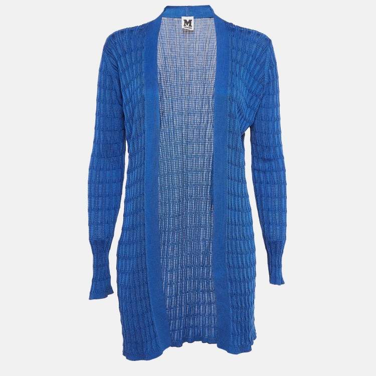 Pre Owned M Missoni Blue Ribbed Knit Open Front Cardigan M