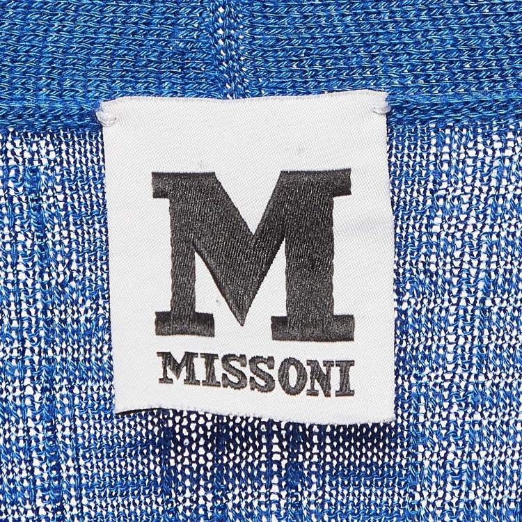 Pre Owned M Missoni Blue Ribbed Knit Open Front Cardigan M