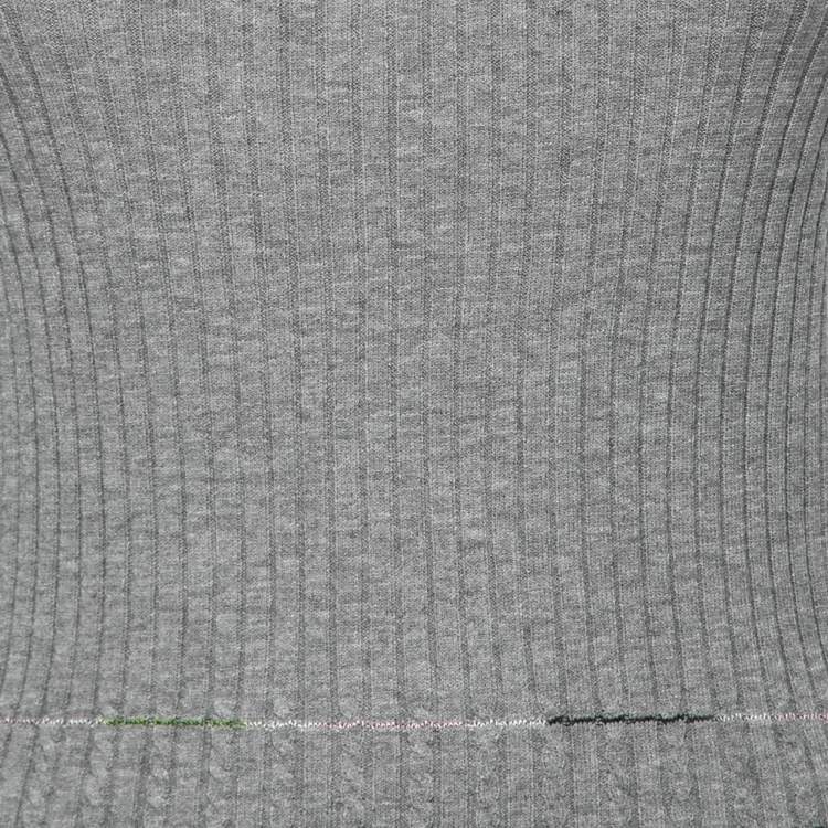 Pre Owned M Missoni Vintage Grey Metallic Striped Ribbed Knit Top L