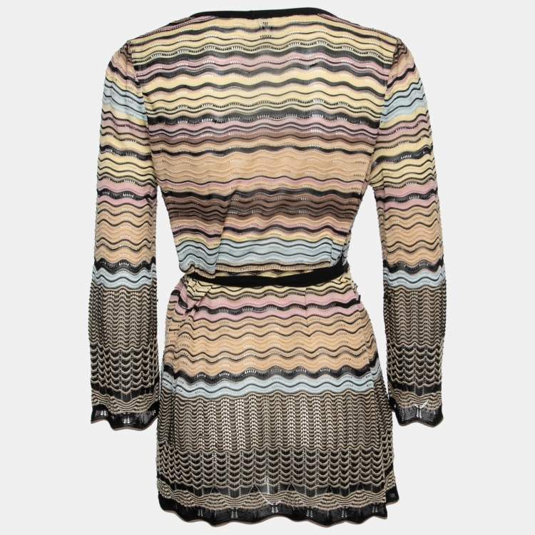 Pre Owned M Missoni Multicolor Patterned Knit Wrap Cardigan M