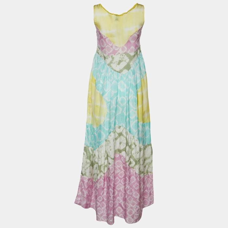 Pre Owned M Missoni Multicolor Tie-Dye Printed Silk Sleeveless Maxi Dress S