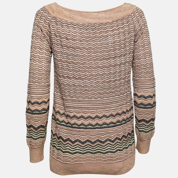 Pre Owned M Missoni Beige Chevron Patterned Lurex Knit Top M