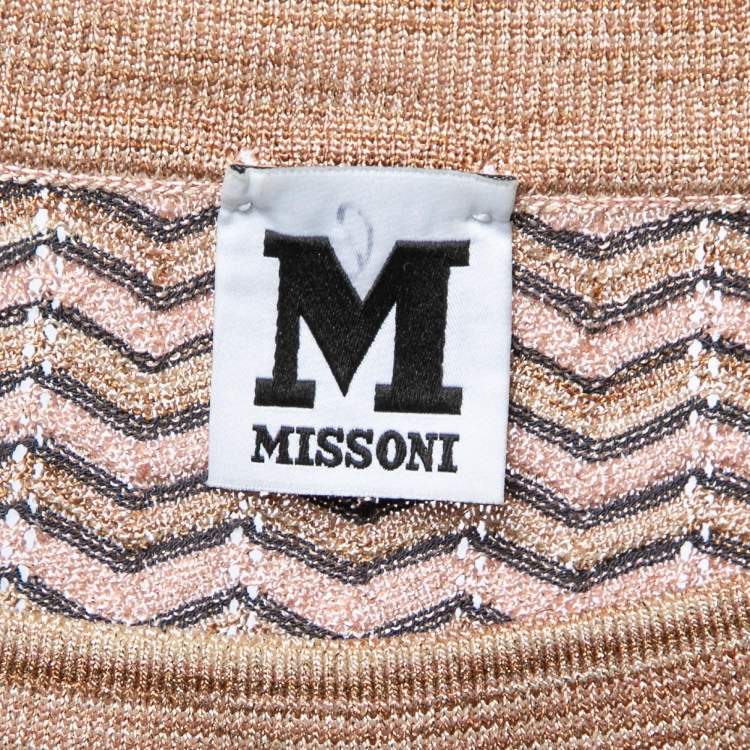 Pre Owned M Missoni Beige Chevron Patterned Lurex Knit Top M