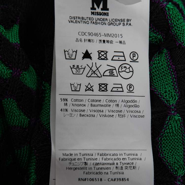 Pre Owned M Missoni Green Patterned Knit V-Neck Top M