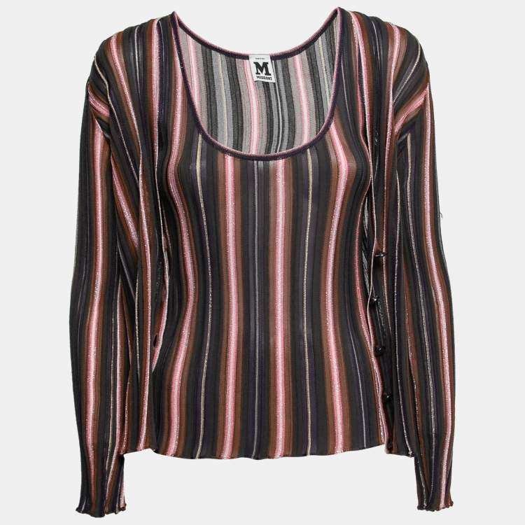 Pre Owned M Missoni Multicolor Striped Patterned Knit Cardigan & Top Set S