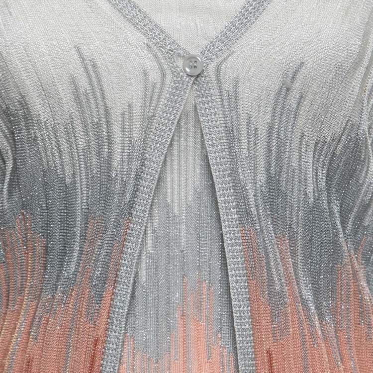 مملوكة مسبقًا M Missoni Silver Metallic Patterned Ribbed Knit Cardigan & Top Set S 