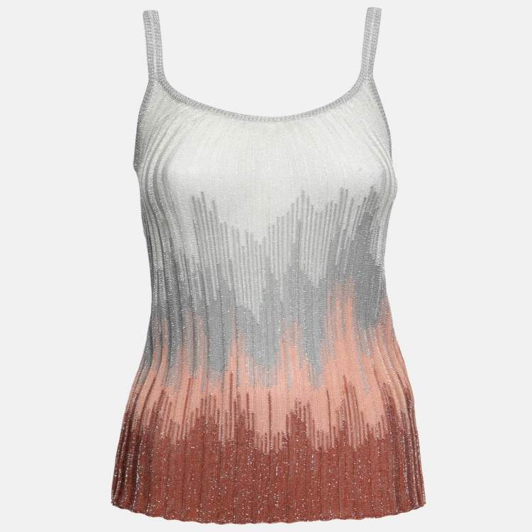 مملوكة مسبقًا M Missoni Silver Metallic Patterned Ribbed Knit Cardigan & Top Set S 