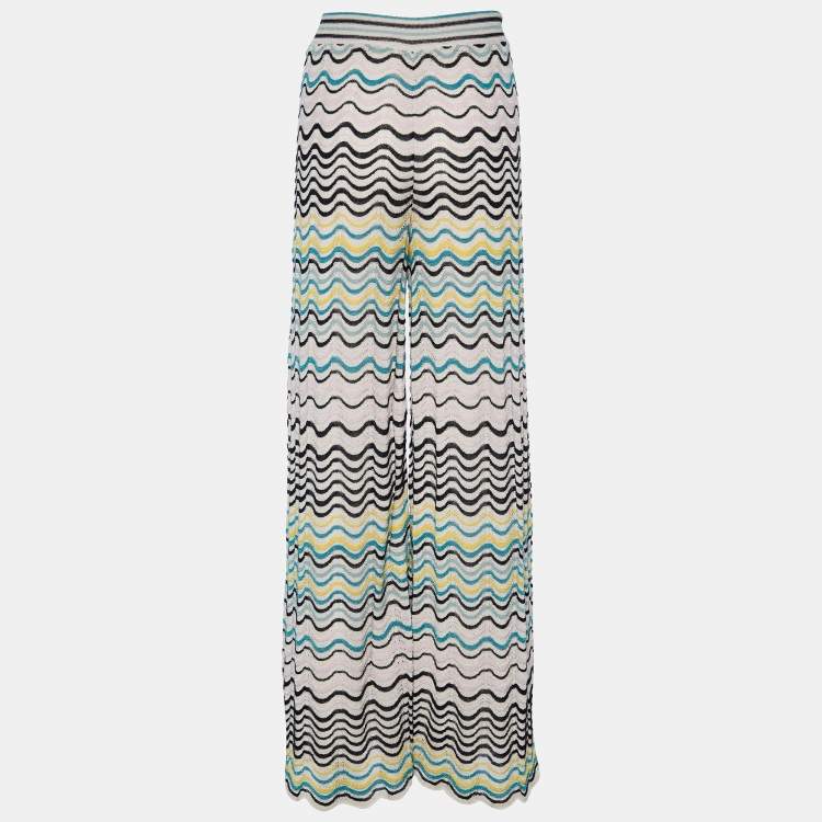Pre Owned M Missoni Multicolor Wave Pattern Knit Wide Leg Pants L