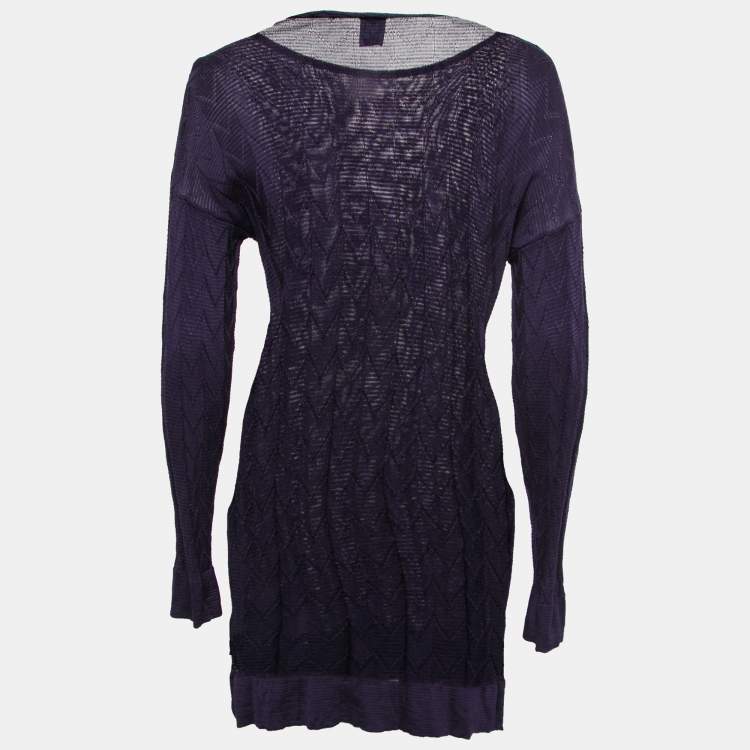 Pre Owned M Missoni Purple Chevron Patterned Wool Knitted Top M
