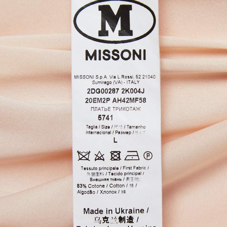 Pre Owned M Missoni Collection Orange Patterned Knit V-Neck Drawstring Dress L