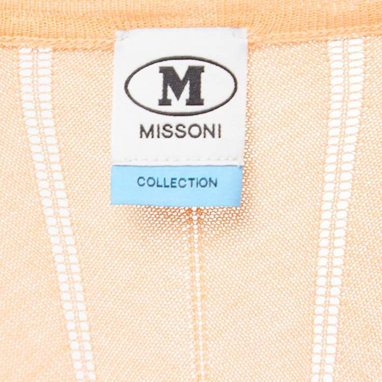 Pre Owned M Missoni Collection Orange Patterned Knit V-Neck Drawstring Dress L