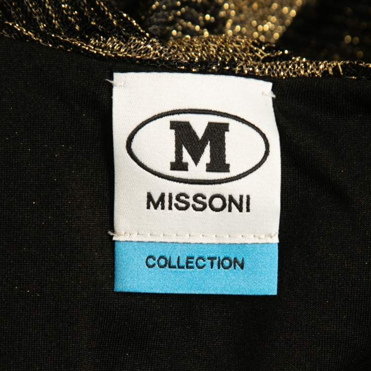 Pre Owned M Missoni Collection Black & Gold Lurex Knit V-Neck Top S