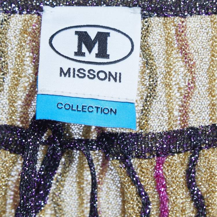 Pre Owned M Missoni Gold Patterned Lurex Knit Belted Midi Dress M