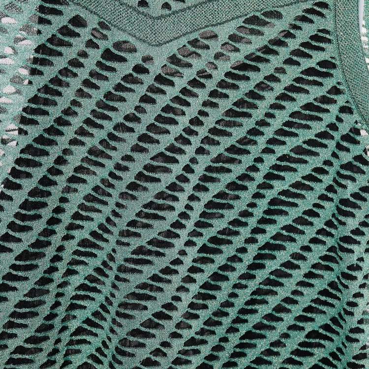 Pre Owned M Missoni Green Lurex Perforated Knit Sleeveless Mini Dress L
