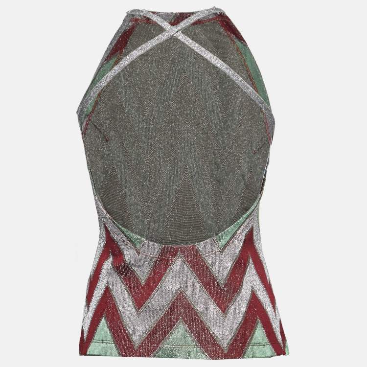Pre Owned M Missoni Multicolor Lurex Chevron Knit Halter Top M