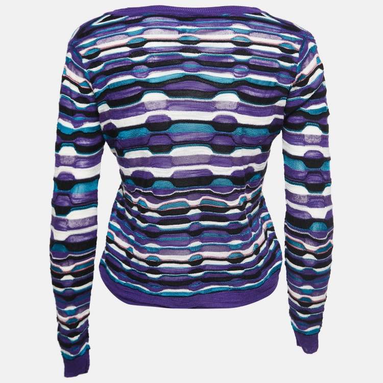 Pre Owned M Missoni Purple Striped Knit Button Front Cardigan S