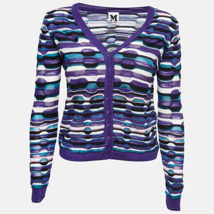 Pre Owned M Missoni Purple Striped Knit Button Front Cardigan S