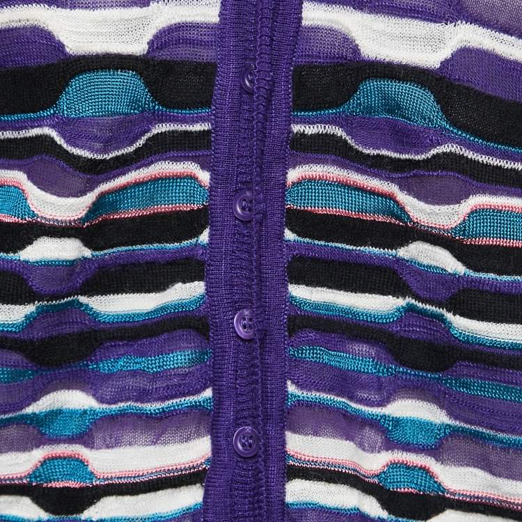 Pre Owned M Missoni Purple Striped Knit Button Front Cardigan S