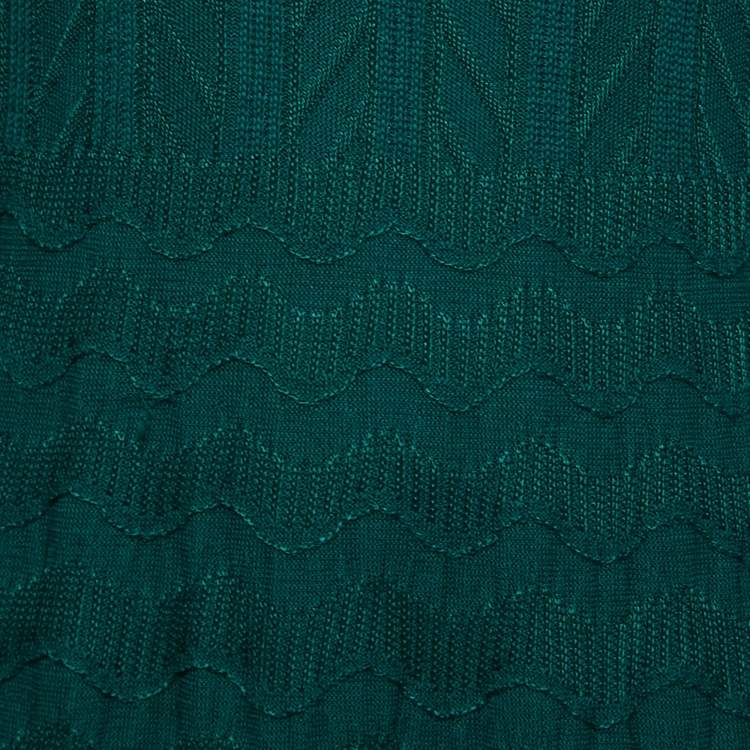 Pre Owned M Missoni Green Patterned Knit High Neck Long Sleeve Midi Dress M