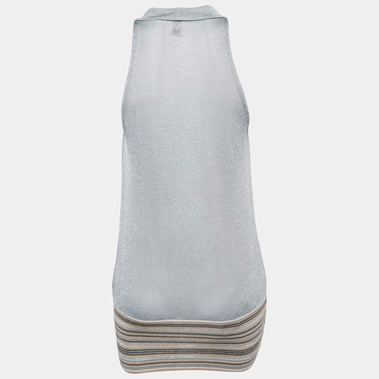 Pre Owned M Missoni Silver Knit Cowl Neck Sleeveless Top S