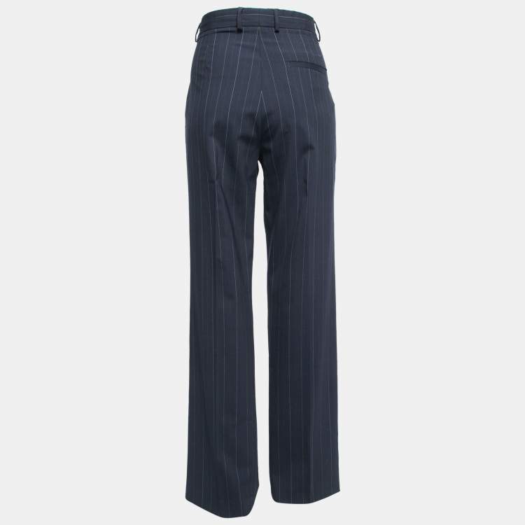 Pre Owned M Missoni Navy Blue/Multicolor Striped Crepe Trousers M