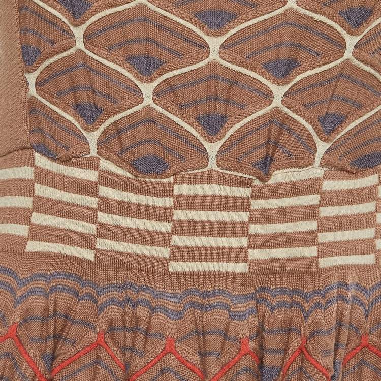 مملوكة مسبقًا M Missoni Brown Textured Knit Midi Dress L