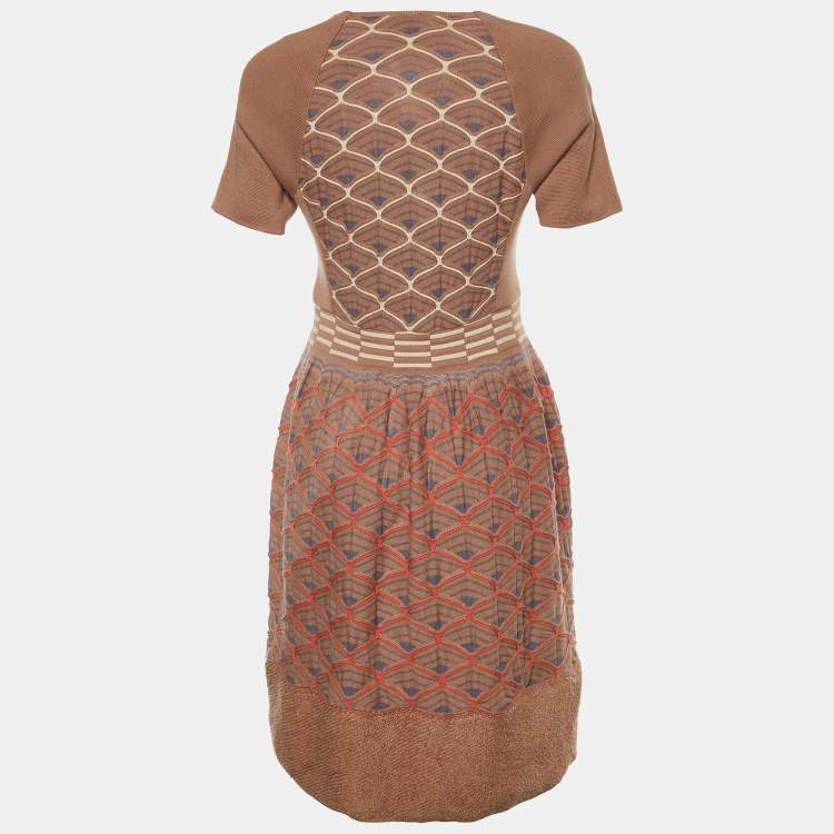 مملوكة مسبقًا M Missoni Brown Textured Knit Midi Dress L
