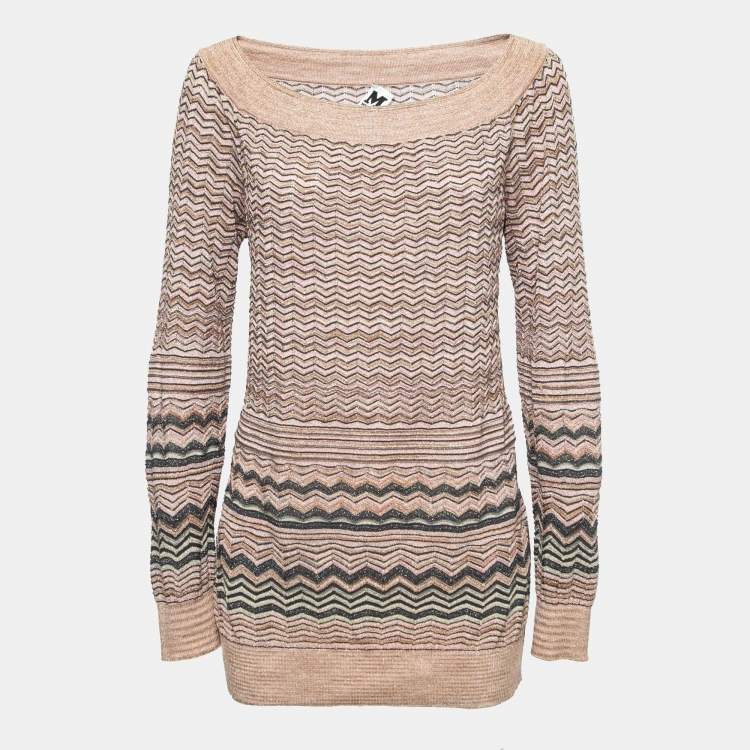 Pre Owned M Missoni Multicolor Chevron Patterned Lurex Knit Long Sleeve Top L
