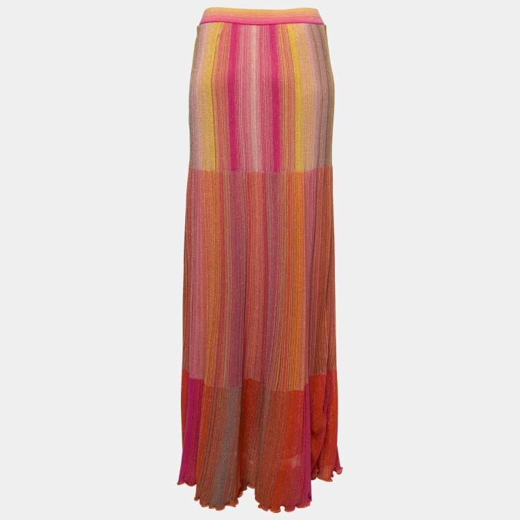 Pre Owned M Missoni Multicolor Striped Patterned Lurex Knit Maxi Skirt M