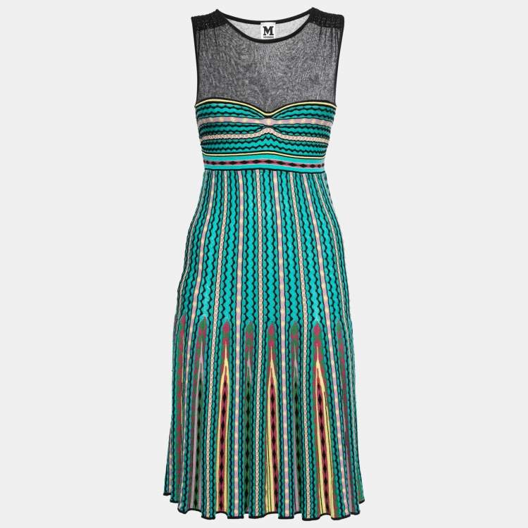 مملوكة مسبقًا M Missoni Multicolor Patterned Knit Sleeveless Flared Dress S