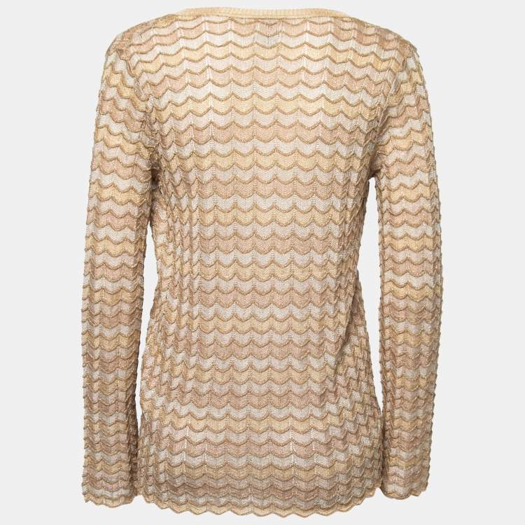 Pre Owned M Missoni Gold Scalloped Patterned Lurex Knit Top M