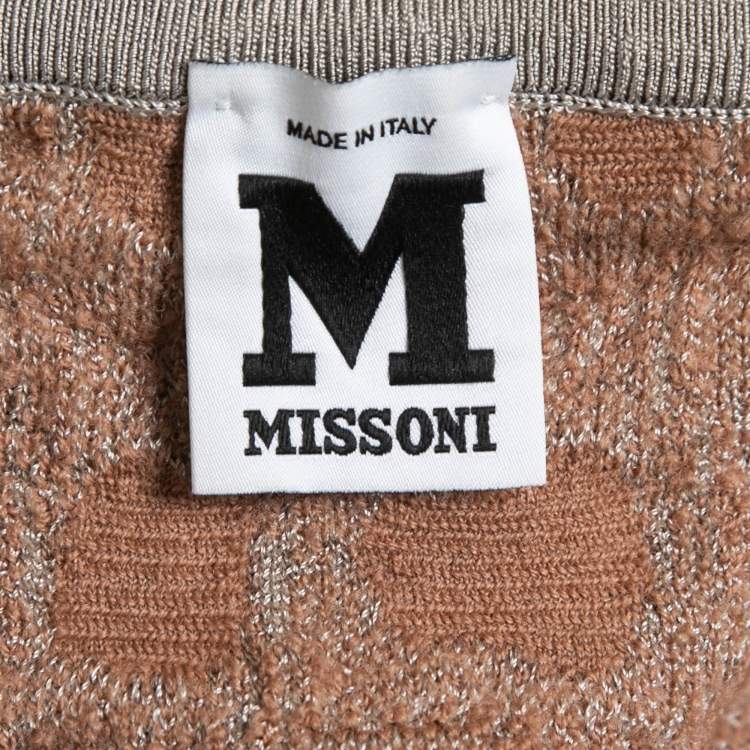 Pre Owned M Missoni Beige/Grey Patterned Knit Midi Skirt M