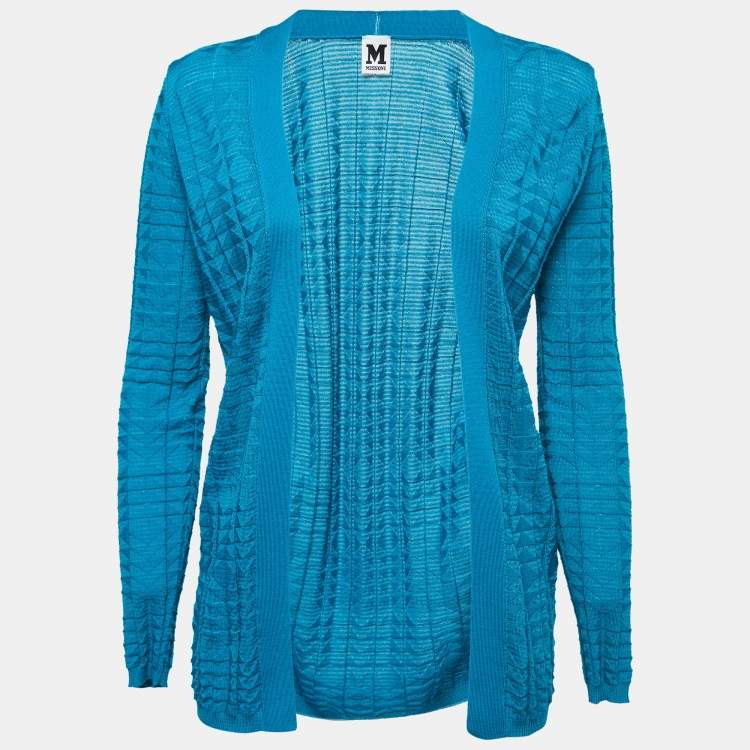 Pre Owned M Missoni Teal Blue Knit Open Cardigan S