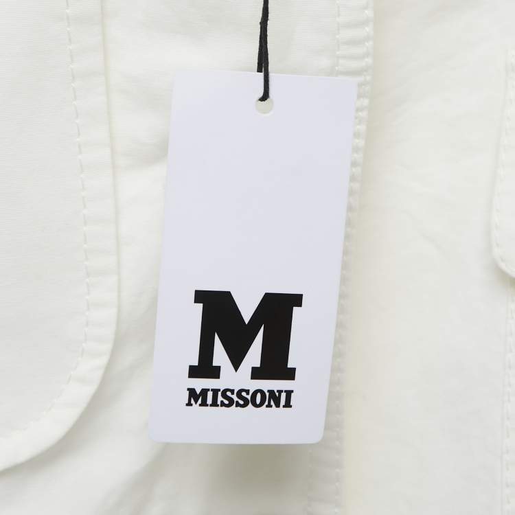 مملوكة مسبقًا M Missoni White Cotton and Ramie Single-Breasted Sleeveless Jacket M