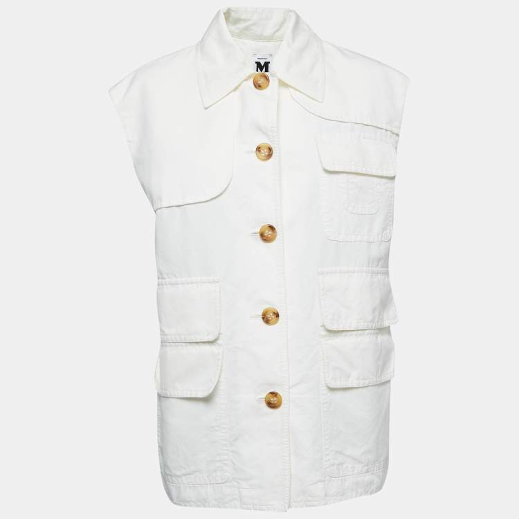 مملوكة مسبقًا M Missoni White Cotton and Ramie Single-Breasted Sleeveless Jacket M