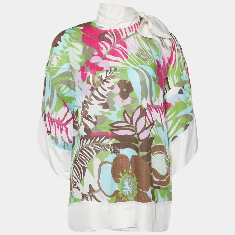 Pre Owned M Missoni Multicolor Printed Ramie & Silk Trim Top M