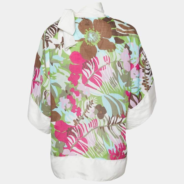 Pre Owned M Missoni Multicolor Printed Ramie & Silk Trim Top M
