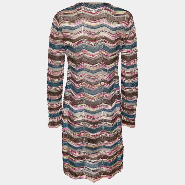 Pre Owned M Missoni Multicolor Zig Zag Pattern Lurex Knit Button Front Coat M