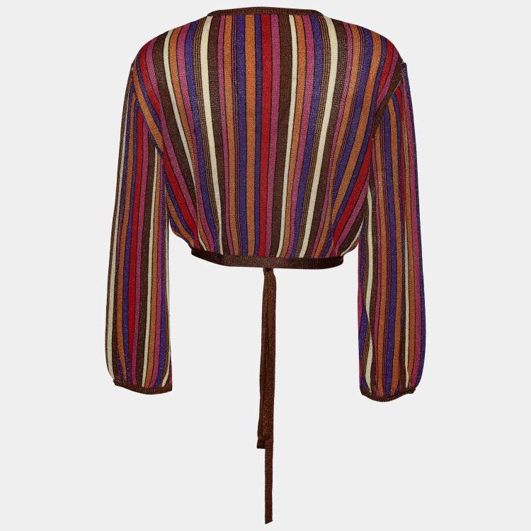 Pre Owned M Missoni Multicolor Striped Lurex Knit Tie Detail Cropped Shrug L