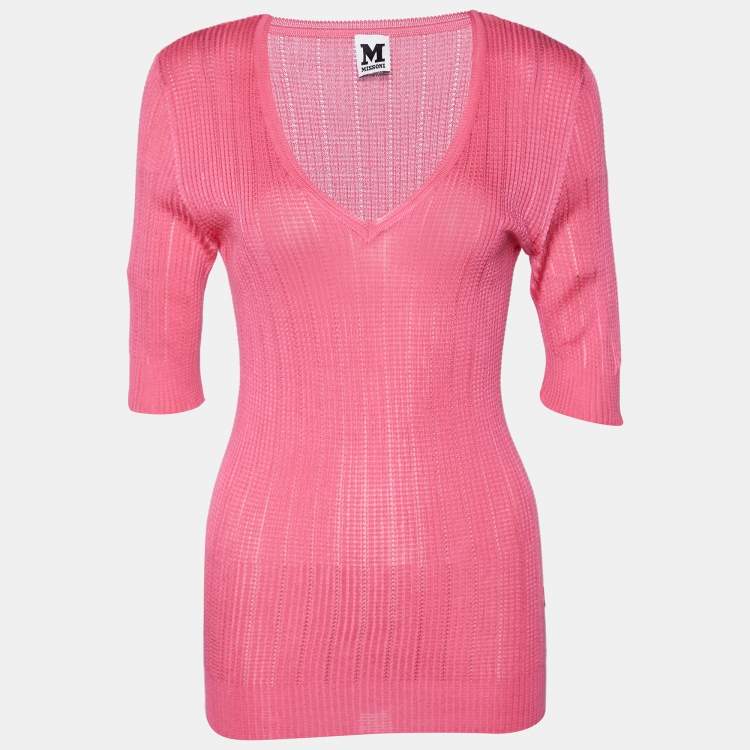 Pre Owned M Missoni Pink Knit V Neck Top M