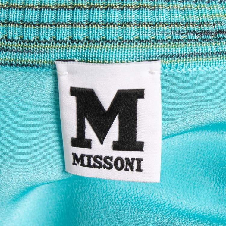 Pre Owned M Missoni Blue Patterned Knit Buttoned Cardigan M