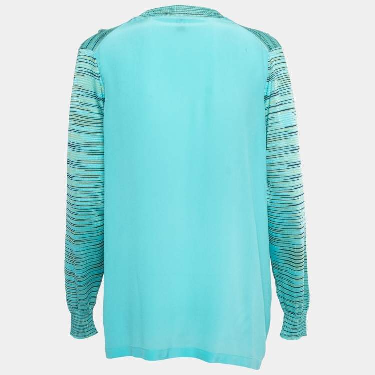 Pre Owned M Missoni Blue Patterned Knit Buttoned Cardigan M