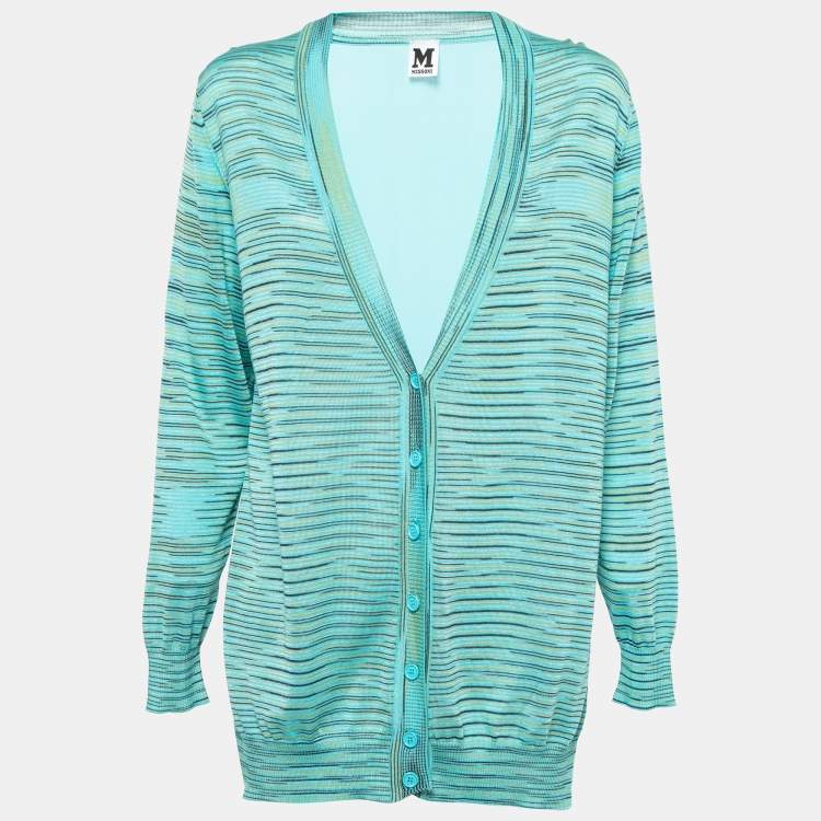 Pre Owned M Missoni Blue Patterned Knit Buttoned Cardigan M