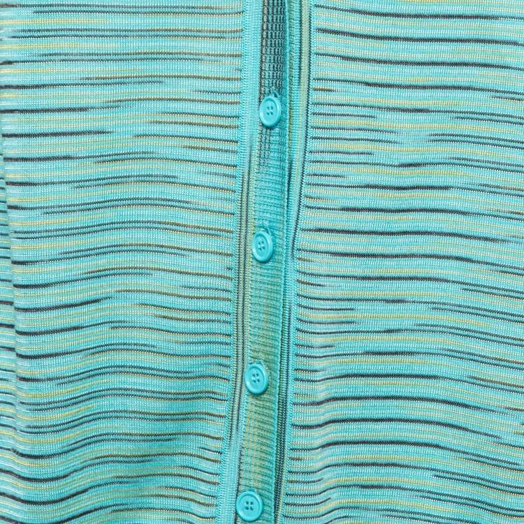 Pre Owned M Missoni Blue Patterned Knit Buttoned Cardigan M
