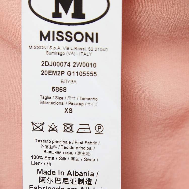 Pre Owned M Missoni Peach Silk V-Neck Short Sleeve Blouse XS