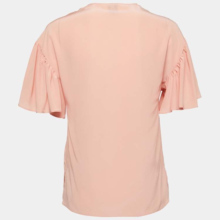 Pre Owned M Missoni Peach Silk V-Neck Short Sleeve Blouse XS